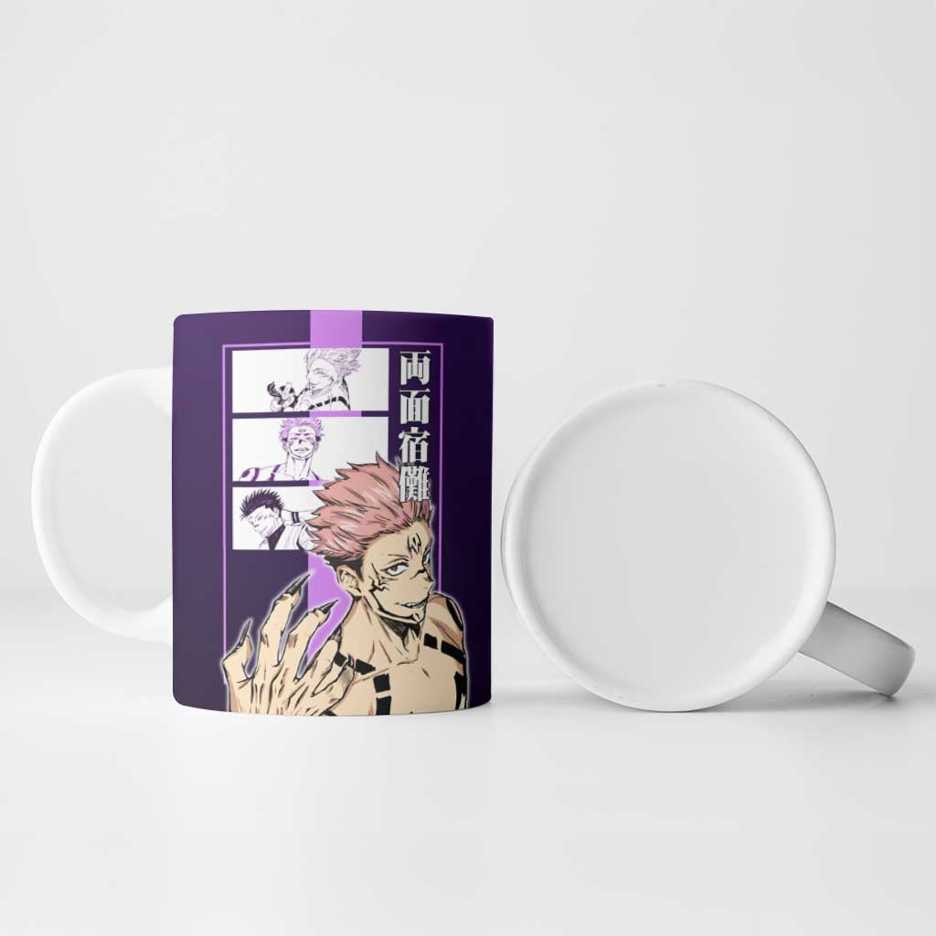 Ryomen Sukuna from Jujutsu Kaisen Ceramic Mug with Purple Background and Multiple Poses Design - The Mazicc