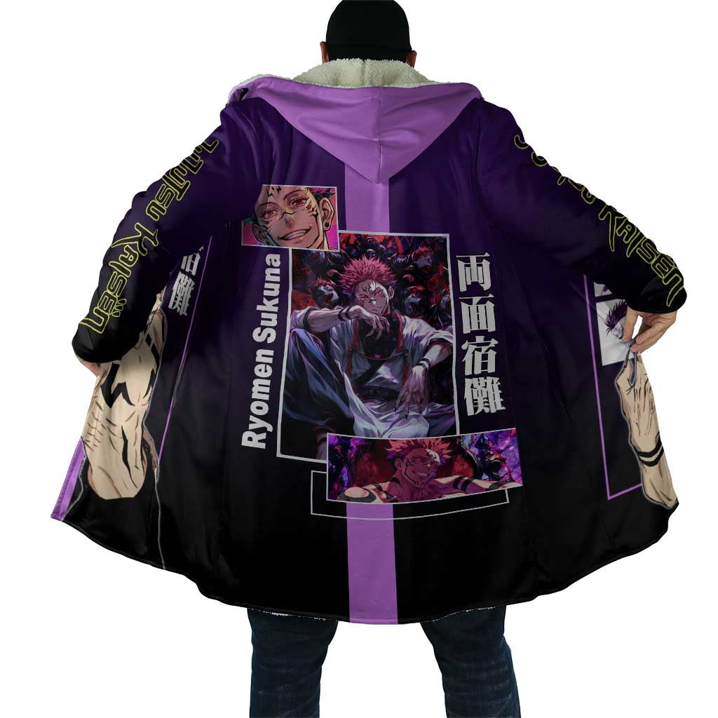 Ryomen Sukuna from Jujutsu Kaisen Cloak with Purple Background and Multiple Poses Design - The Mazicc
