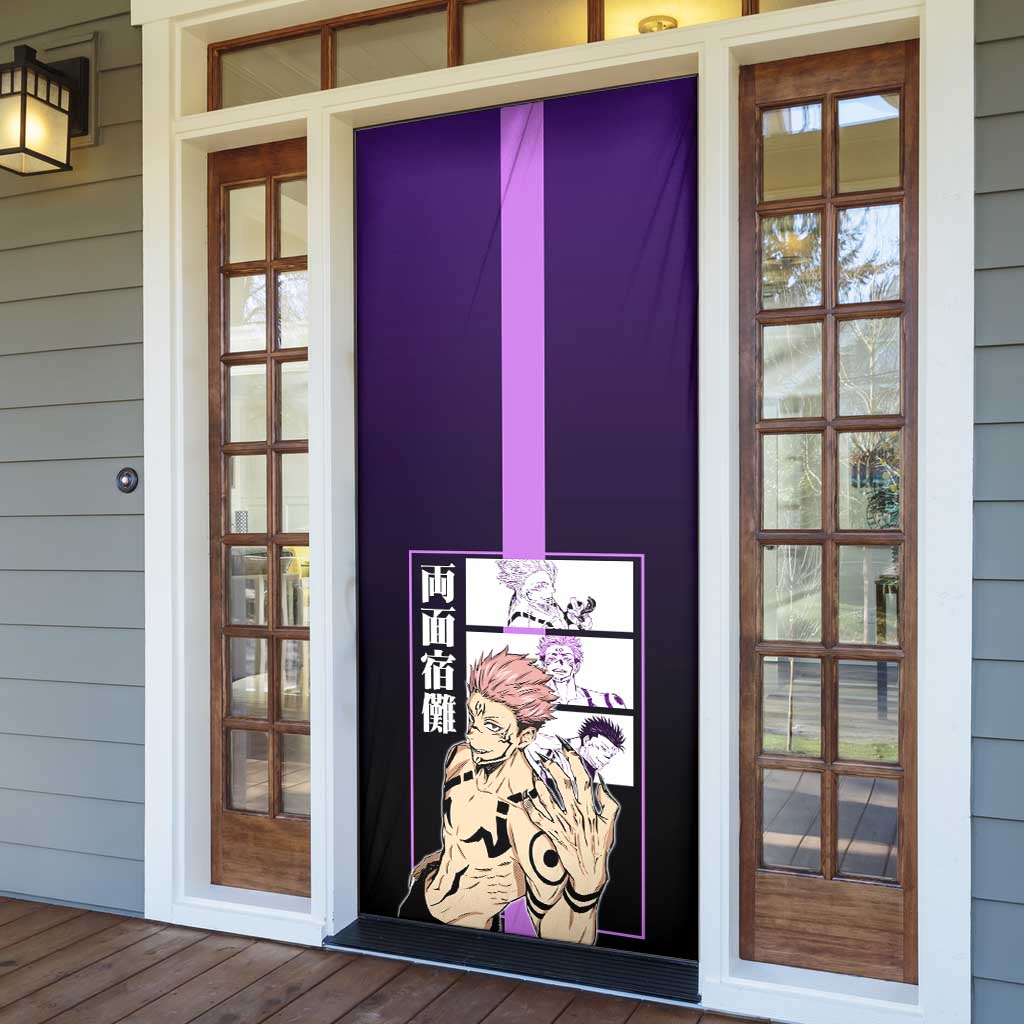 Ryomen Sukuna from Jujutsu Kaisen Door Cover with Purple Background and Multiple Poses Design - The Mazicc