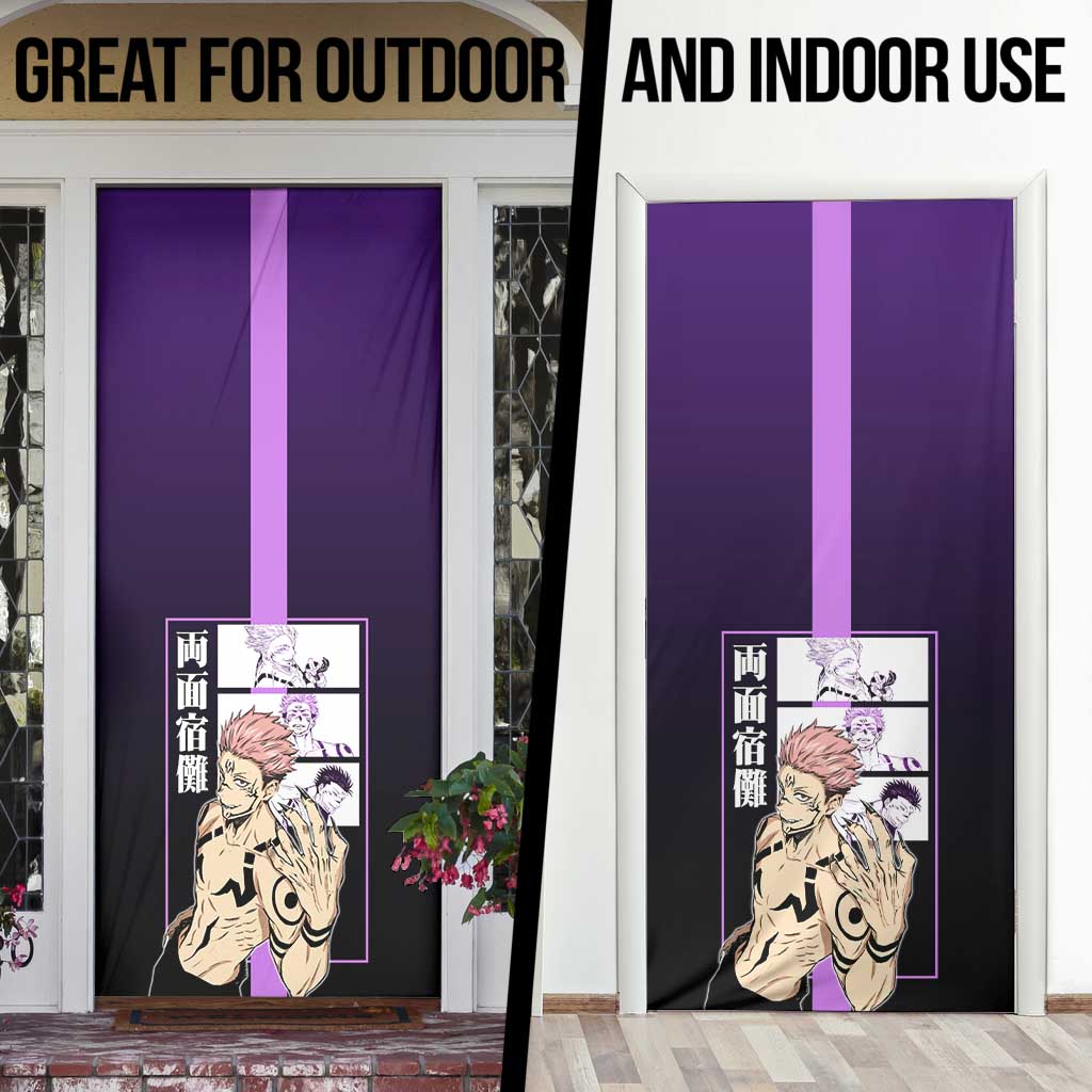 Ryomen Sukuna from Jujutsu Kaisen Door Cover with Purple Background and Multiple Poses Design - The Mazicc