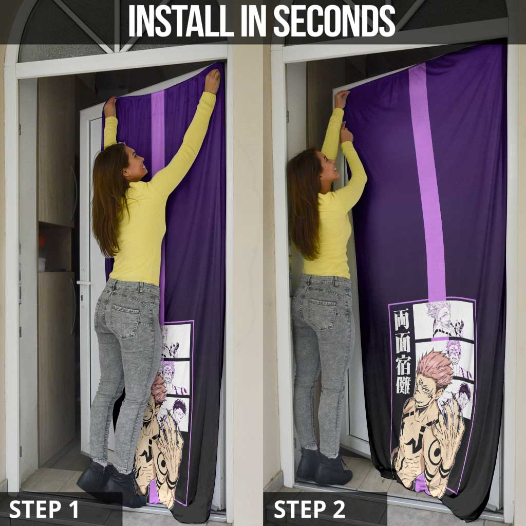 Ryomen Sukuna from Jujutsu Kaisen Door Cover with Purple Background and Multiple Poses Design - The Mazicc