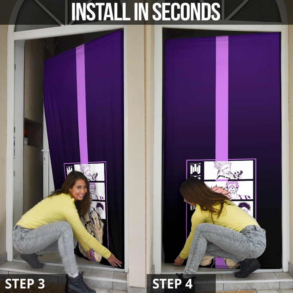 Ryomen Sukuna from Jujutsu Kaisen Door Cover with Purple Background and Multiple Poses Design - The Mazicc