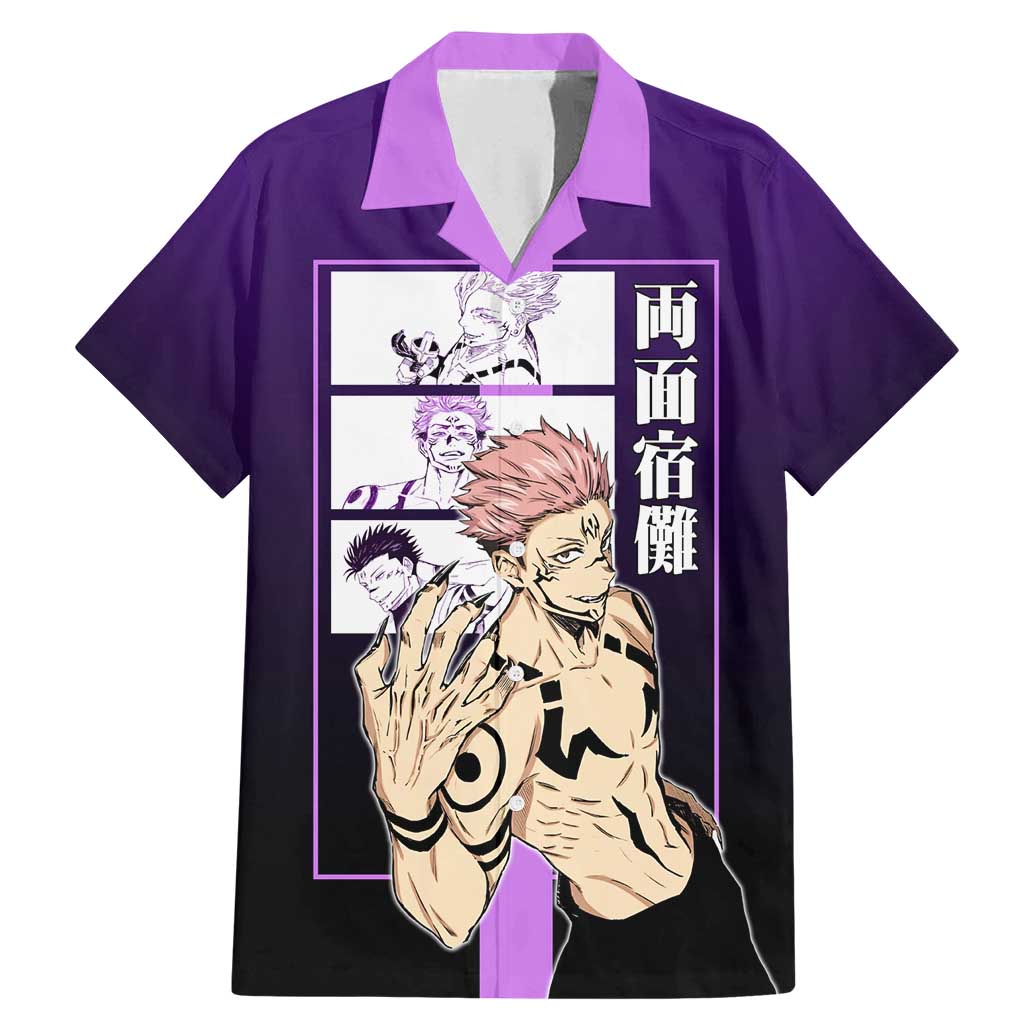 Ryomen Sukuna from Jujutsu Kaisen Family Matching Mermaid Dress and Hawaiian Shirt with Purple Background and Multiple Poses Design - The Mazicc