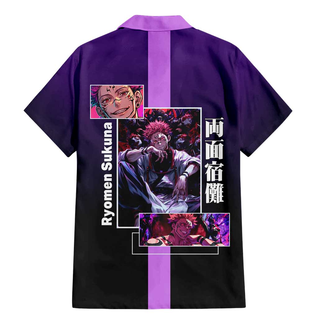 Ryomen Sukuna from Jujutsu Kaisen Family Matching Mermaid Dress and Hawaiian Shirt with Purple Background and Multiple Poses Design - The Mazicc