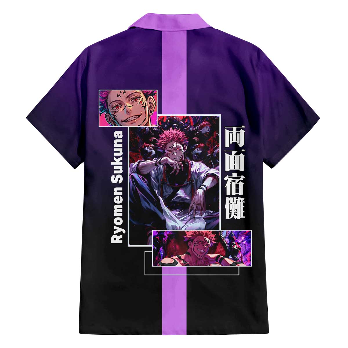 Ryomen Sukuna from Jujutsu Kaisen Family Matching Off The Shoulder Long Sleeve Dress and Hawaiian Shirt with Purple Background and Multiple Poses Design - The Mazicc