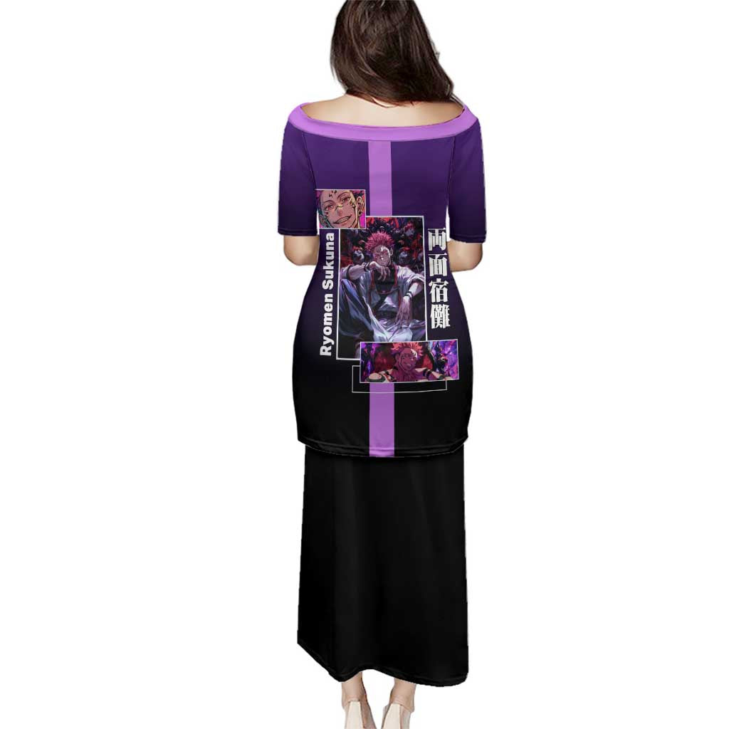 Ryomen Sukuna from Jujutsu Kaisen Family Matching Puletasi and Hawaiian Shirt with Purple Background and Multiple Poses Design - The Mazicc