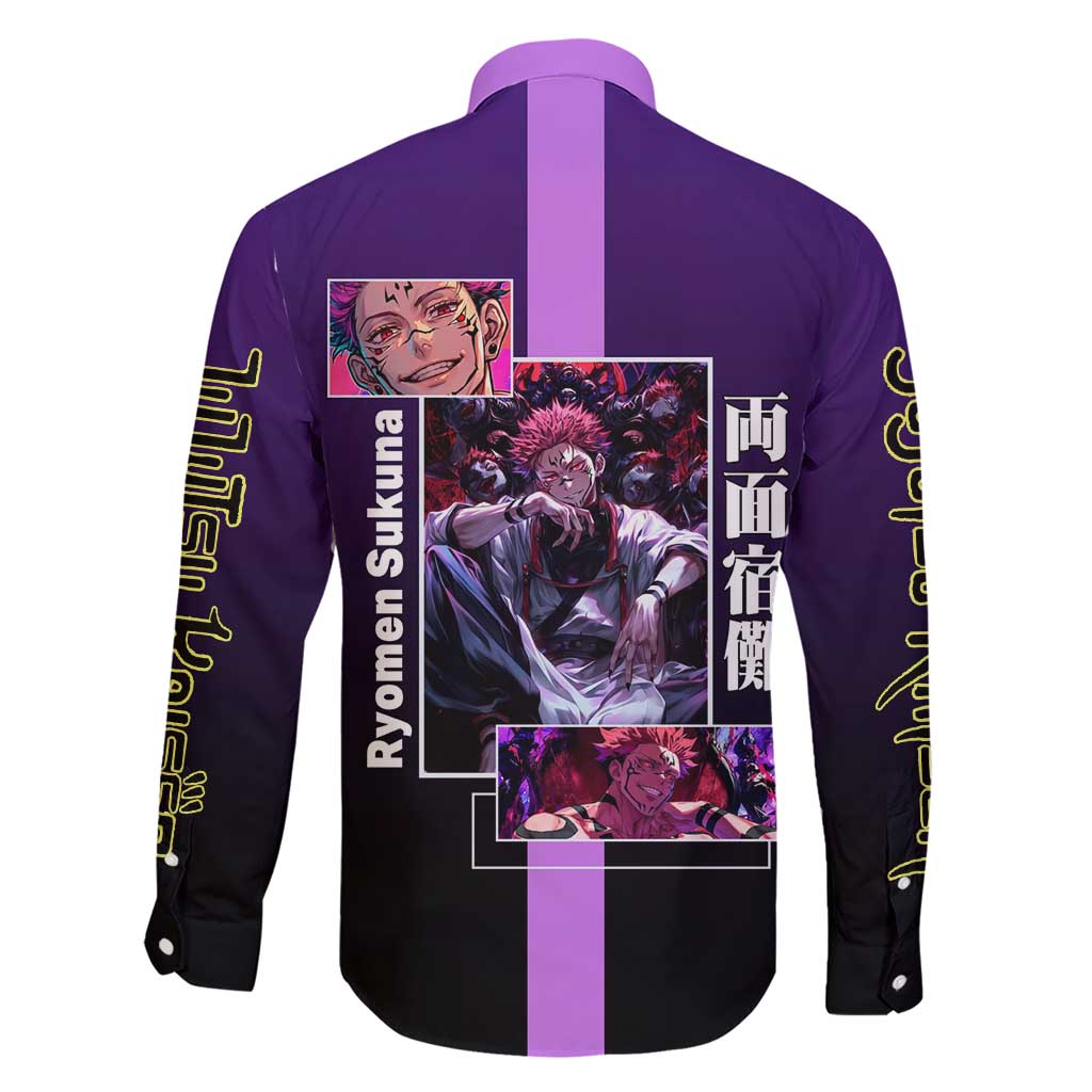 Ryomen Sukuna from Jujutsu Kaisen Family Matching Short Sleeve Bodycon Dress and Hawaiian Shirt with Purple Background and Multiple Poses Design - The Mazicc