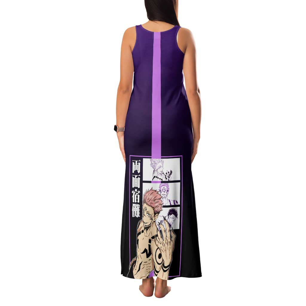 Ryomen Sukuna from Jujutsu Kaisen Family Matching Tank Maxi Dress and Hawaiian Shirt with Purple Background and Multiple Poses Design - The Mazicc