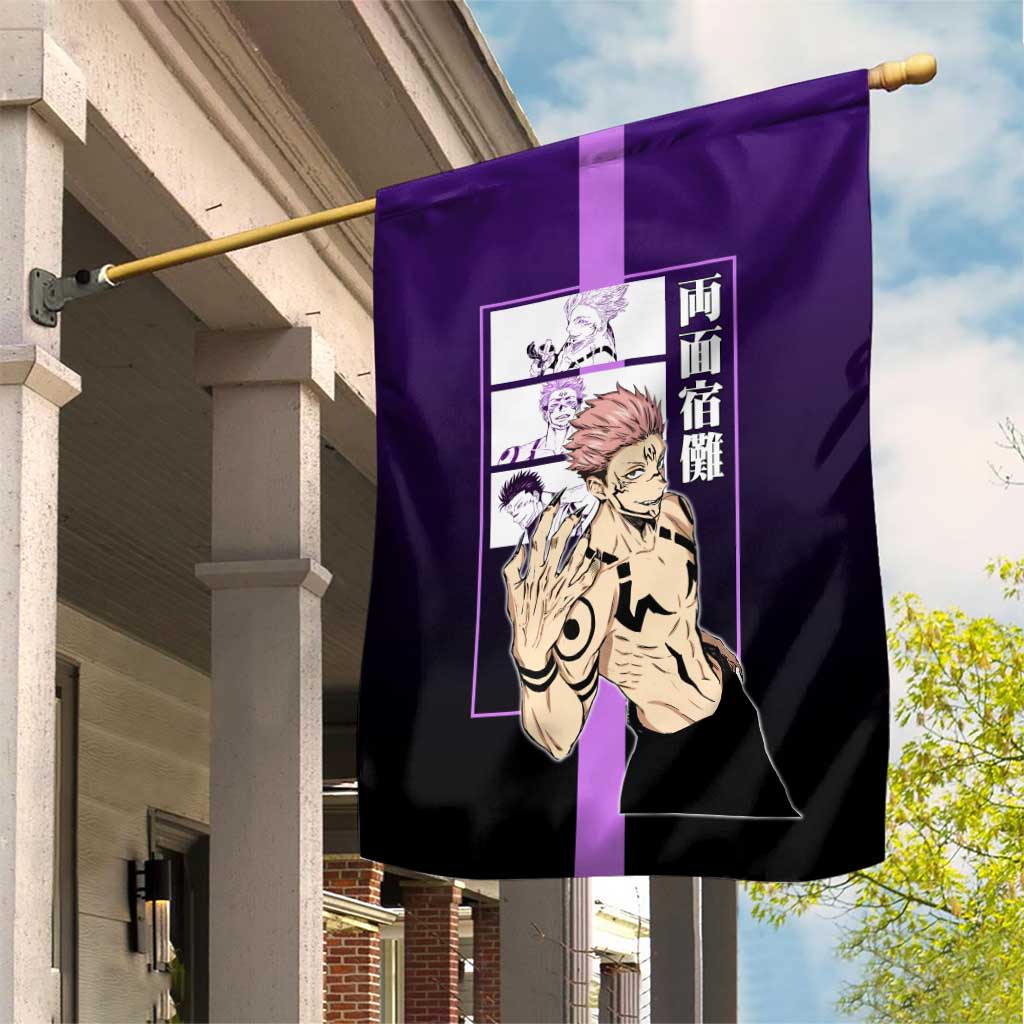 Ryomen Sukuna from Jujutsu Kaisen Garden Flag with Purple Background and Multiple Poses Design - The Mazicc
