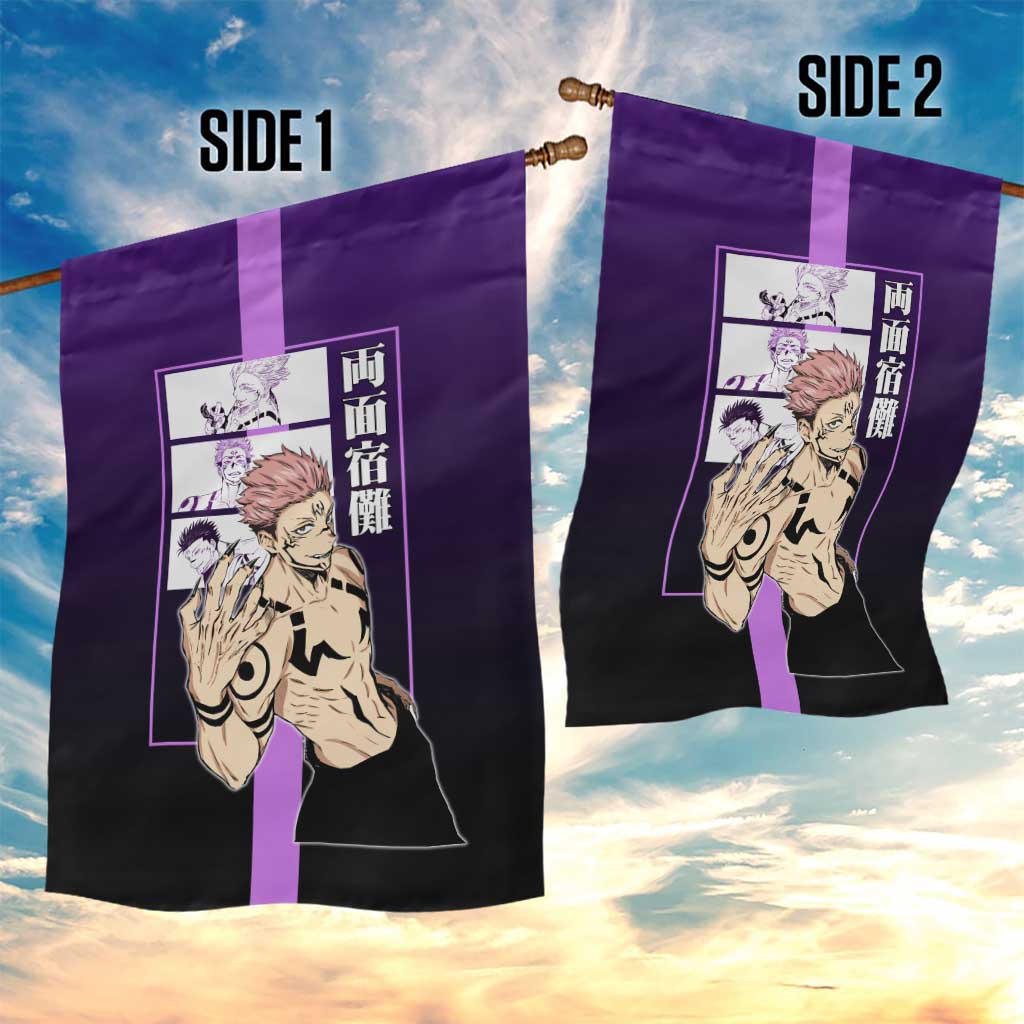 Ryomen Sukuna from Jujutsu Kaisen Garden Flag with Purple Background and Multiple Poses Design - The Mazicc