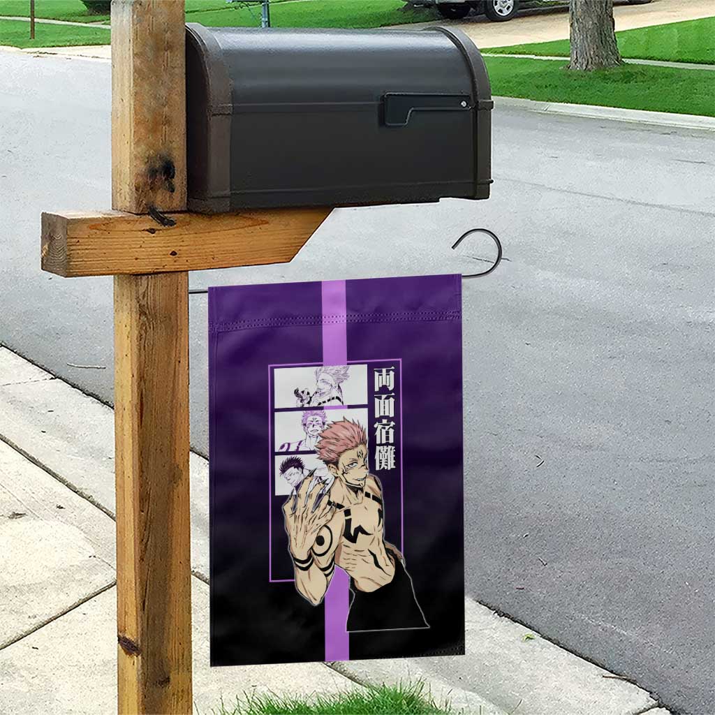 Ryomen Sukuna from Jujutsu Kaisen Garden Flag with Purple Background and Multiple Poses Design - The Mazicc