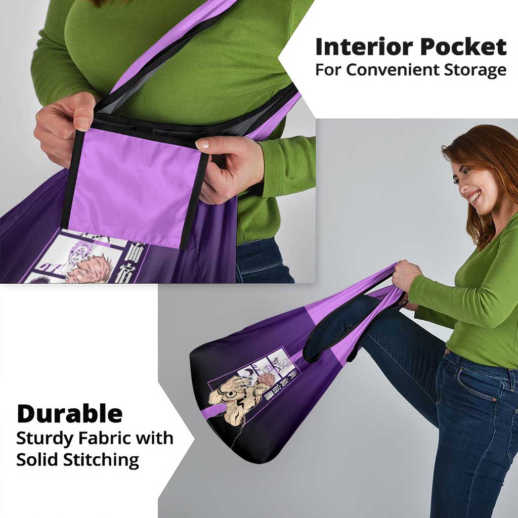 Ryomen Sukuna from Jujutsu Kaisen Grocery Bag with Purple Background and Multiple Poses Design - The Mazicc
