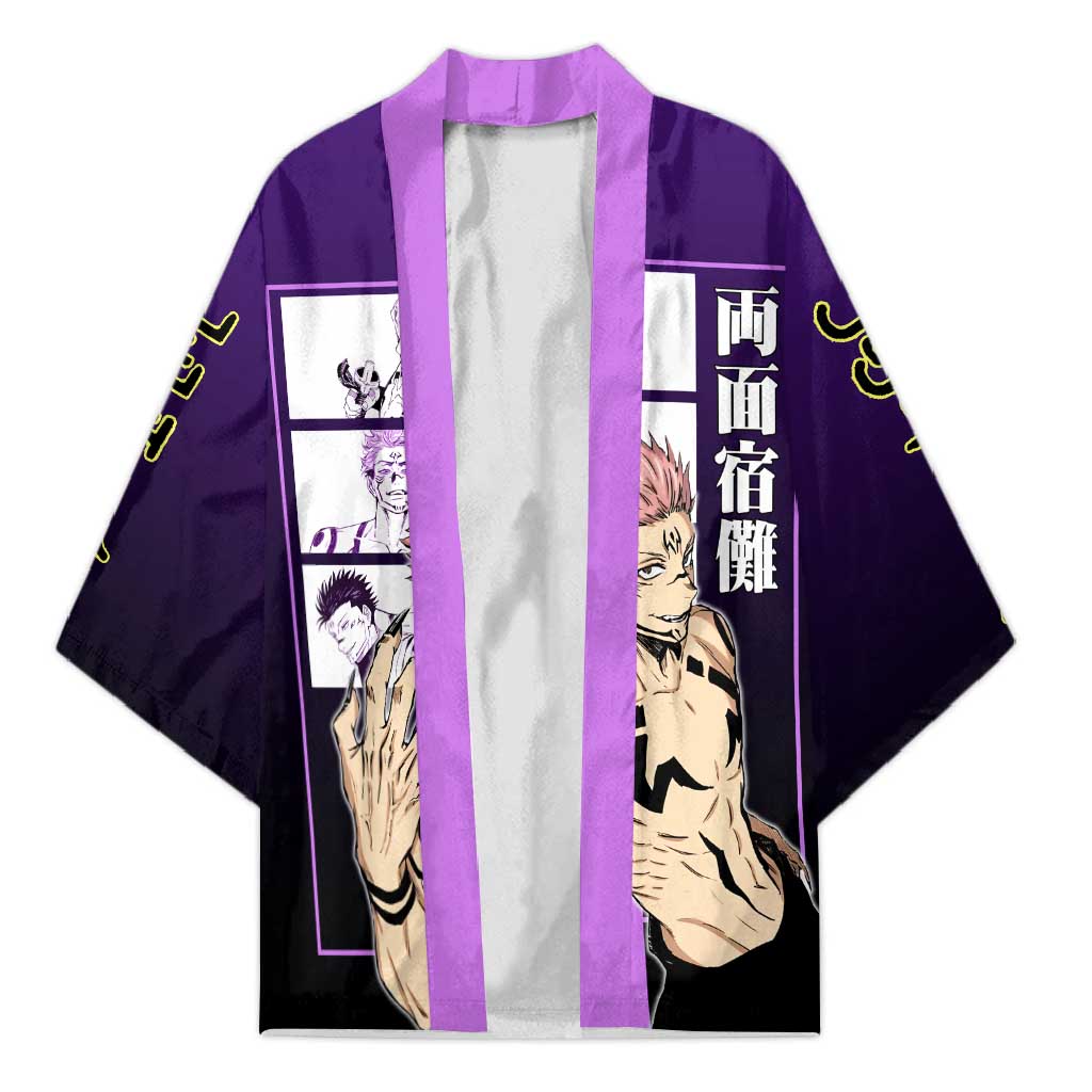 Ryomen Sukuna from Jujutsu Kaisen Kimono with Purple Background and Multiple Poses Design - The Mazicc