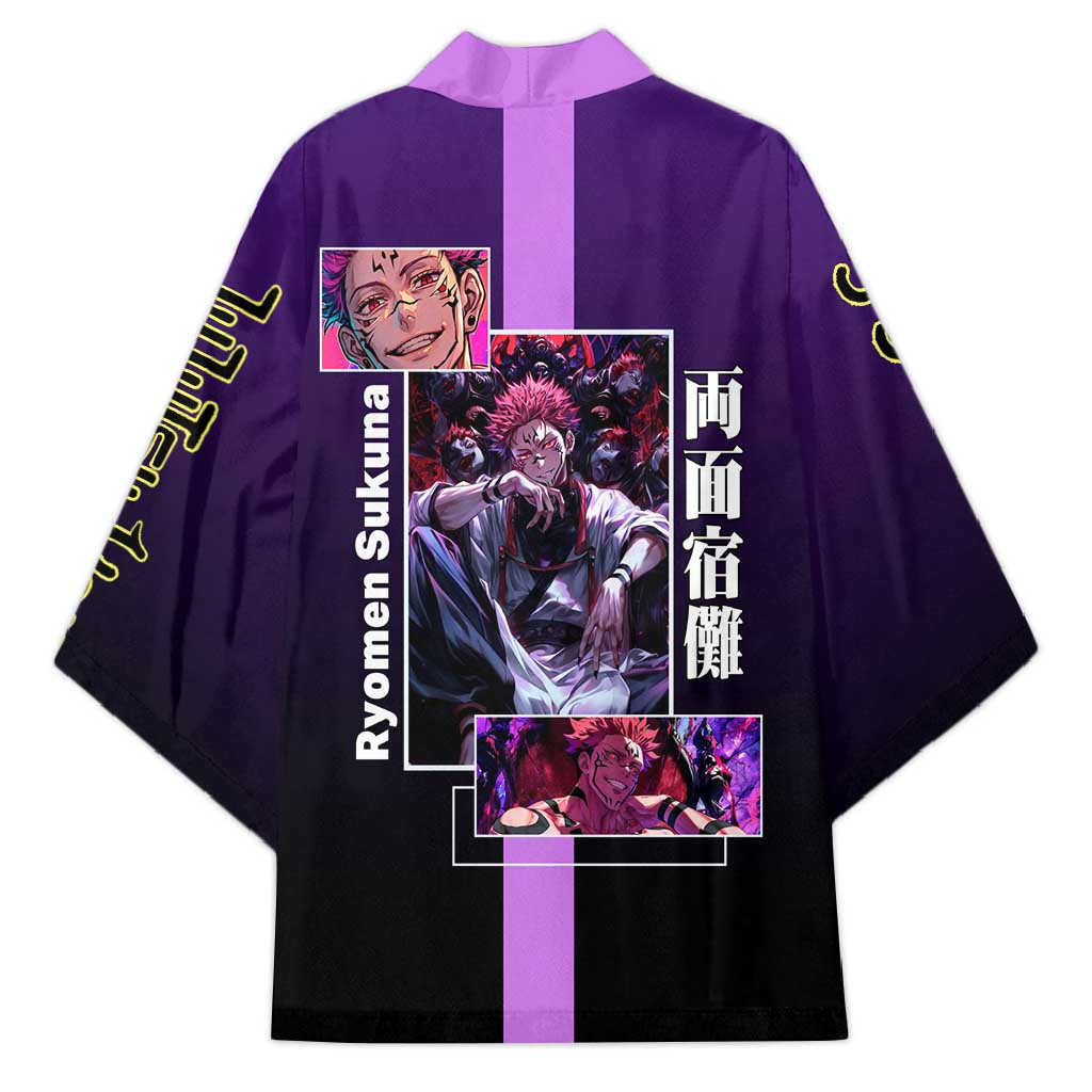 Ryomen Sukuna from Jujutsu Kaisen Kimono with Purple Background and Multiple Poses Design - The Mazicc