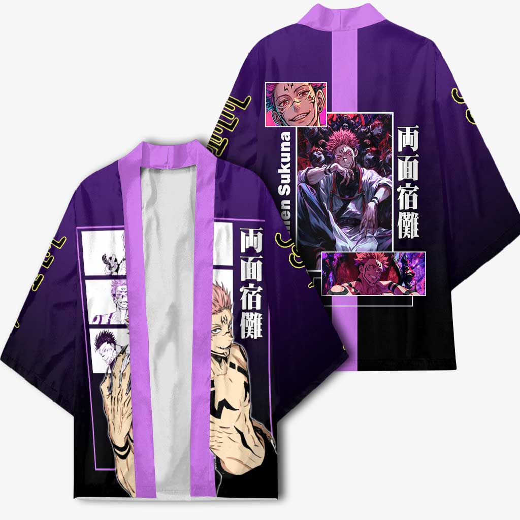 Ryomen Sukuna from Jujutsu Kaisen Kimono with Purple Background and Multiple Poses Design - The Mazicc