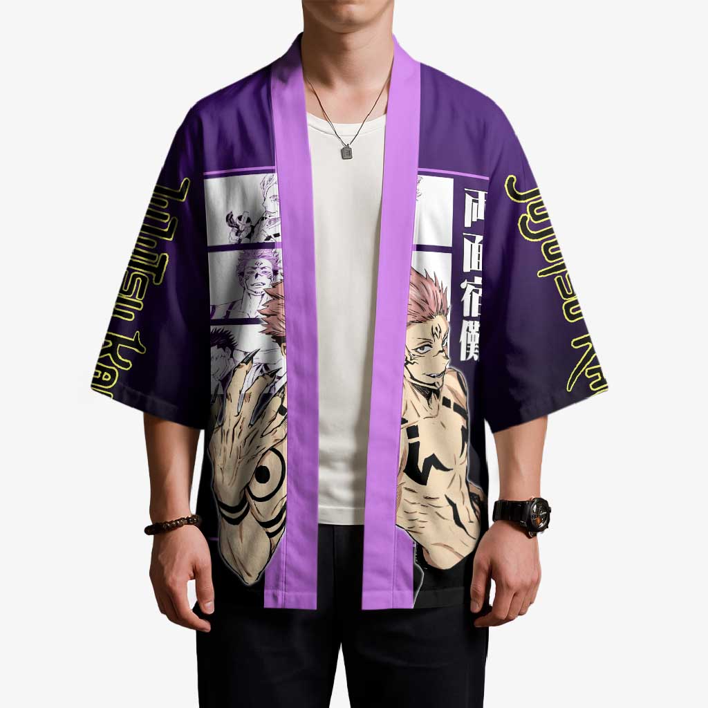 Ryomen Sukuna from Jujutsu Kaisen Kimono with Purple Background and Multiple Poses Design - The Mazicc