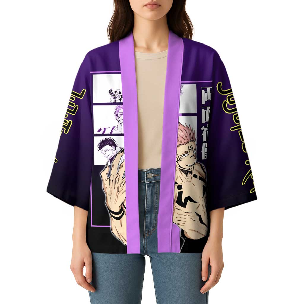 Ryomen Sukuna from Jujutsu Kaisen Kimono with Purple Background and Multiple Poses Design - The Mazicc