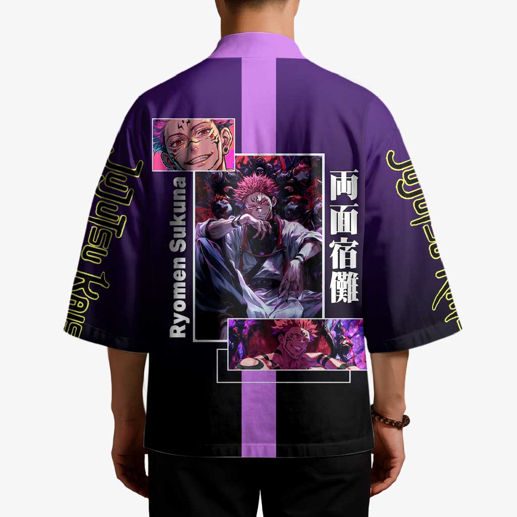 Ryomen Sukuna from Jujutsu Kaisen Kimono with Purple Background and Multiple Poses Design - The Mazicc