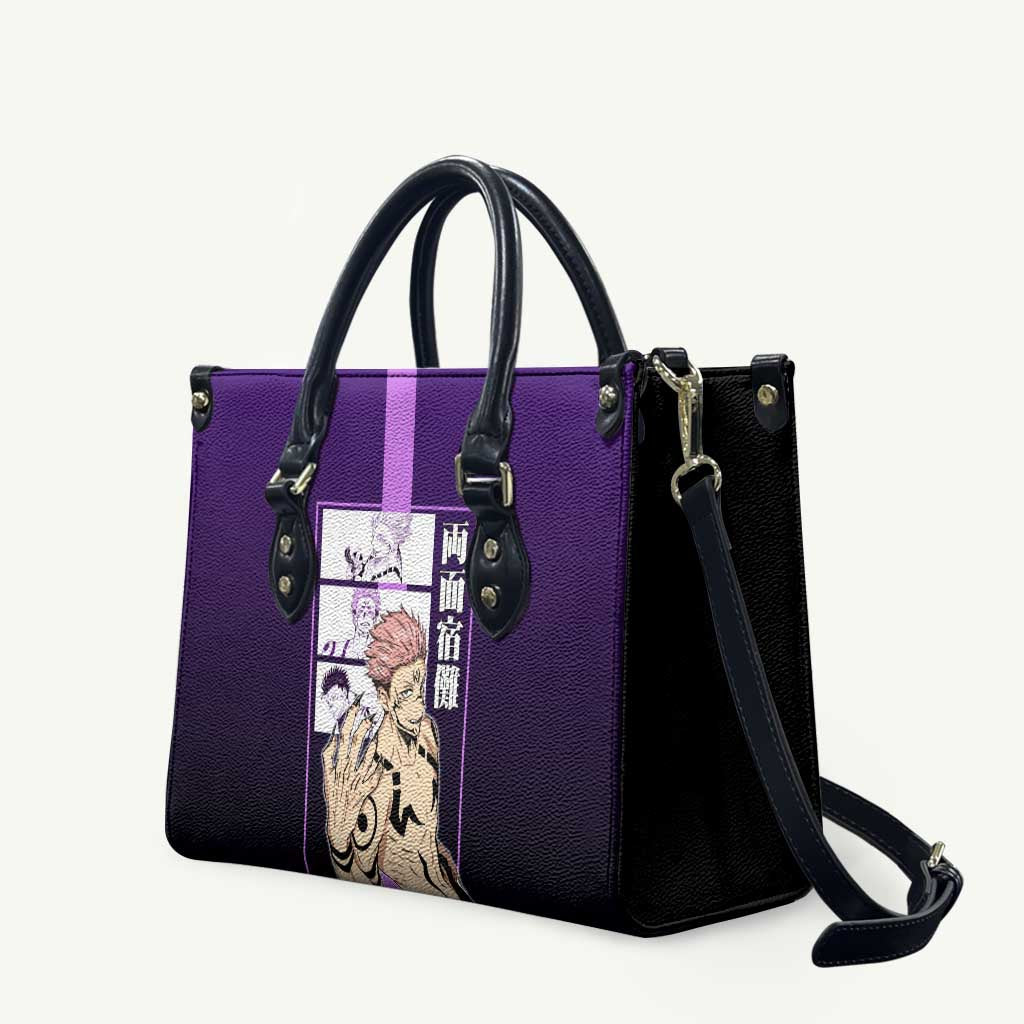 Ryomen Sukuna from Jujutsu Kaisen Leather Bag with Purple Background and Multiple Poses Design - The Mazicc
