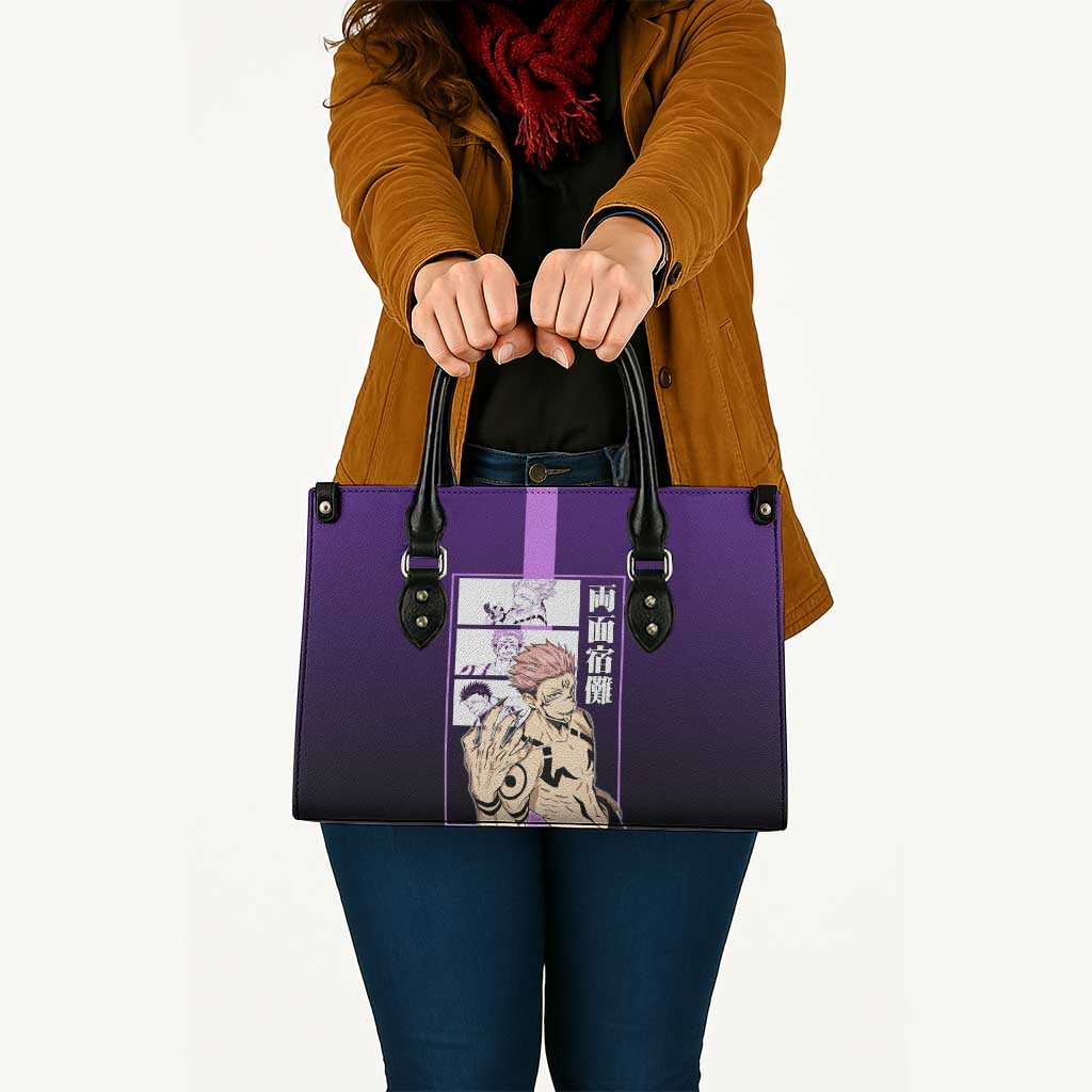 Ryomen Sukuna from Jujutsu Kaisen Leather Bag with Purple Background and Multiple Poses Design - The Mazicc