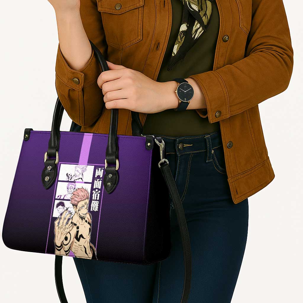 Ryomen Sukuna from Jujutsu Kaisen Leather Bag with Purple Background and Multiple Poses Design - The Mazicc