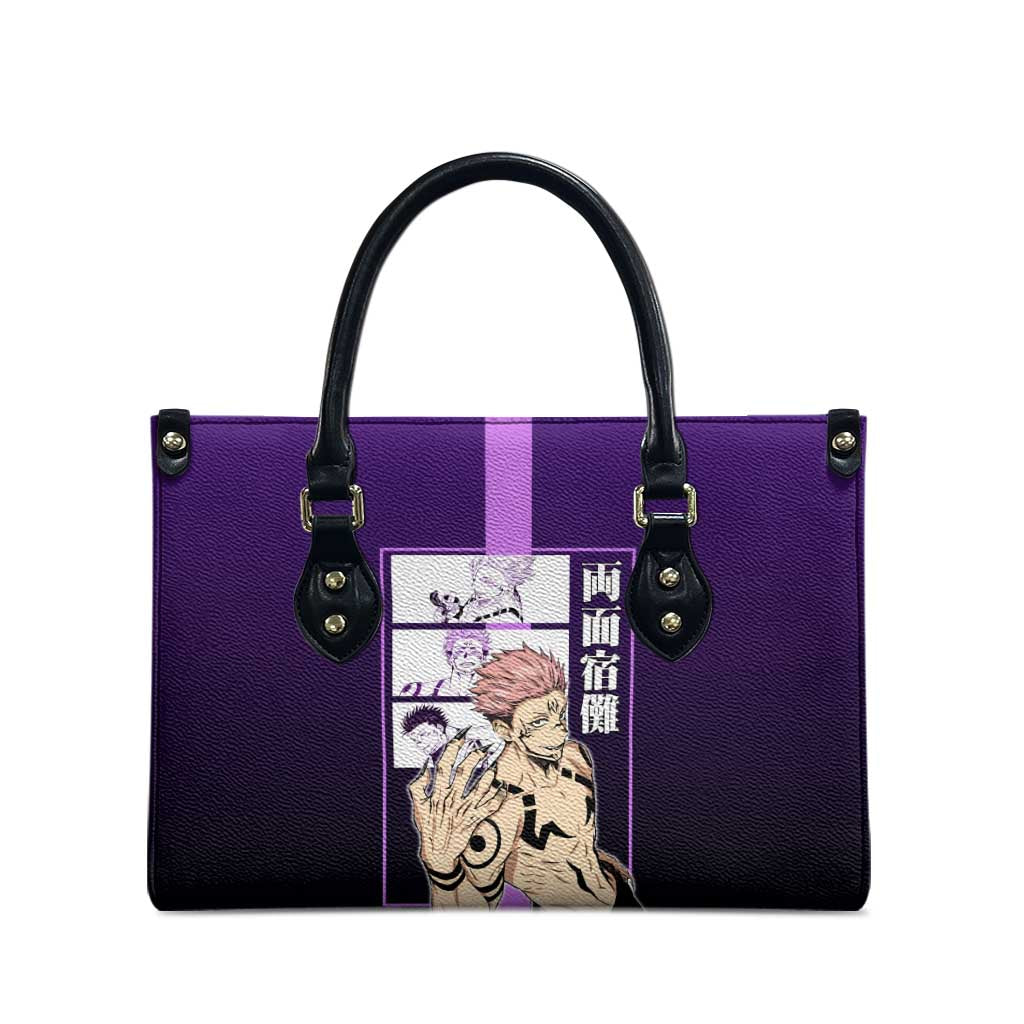 Ryomen Sukuna from Jujutsu Kaisen Leather Bag with Purple Background and Multiple Poses Design - The Mazicc