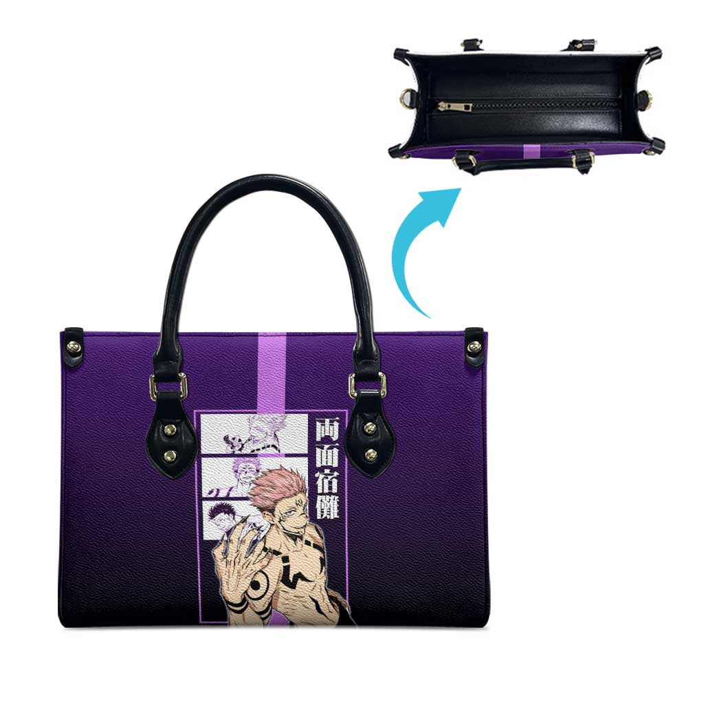Ryomen Sukuna from Jujutsu Kaisen Leather Bag with Purple Background and Multiple Poses Design - The Mazicc
