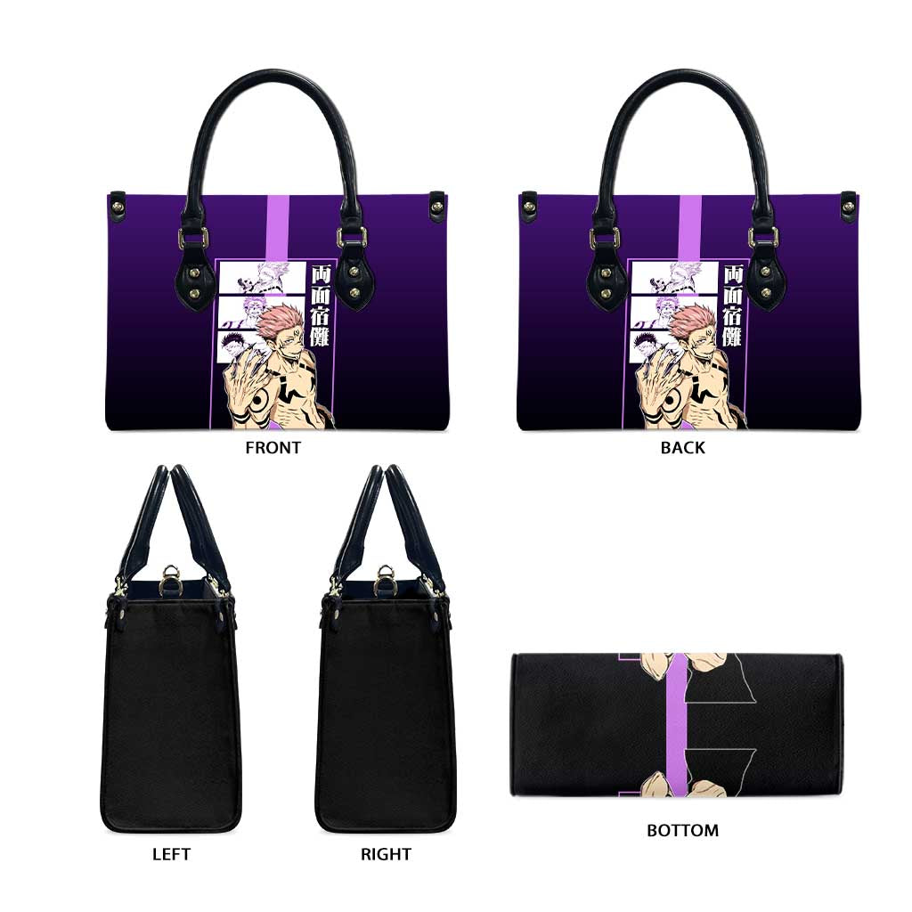 Ryomen Sukuna from Jujutsu Kaisen Leather Bag with Purple Background and Multiple Poses Design - The Mazicc