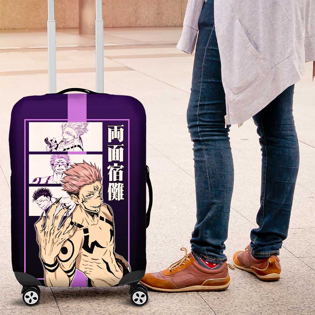 Ryomen Sukuna from Jujutsu Kaisen Luggage Cover with Purple Background and Multiple Poses Design - The Mazicc