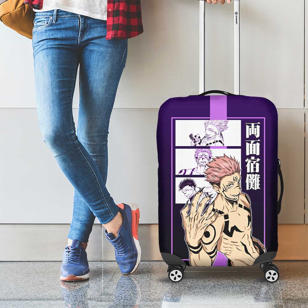 Ryomen Sukuna from Jujutsu Kaisen Luggage Cover with Purple Background and Multiple Poses Design - The Mazicc
