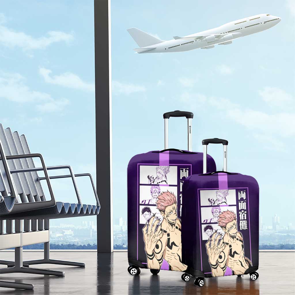 Ryomen Sukuna from Jujutsu Kaisen Luggage Cover with Purple Background and Multiple Poses Design - The Mazicc