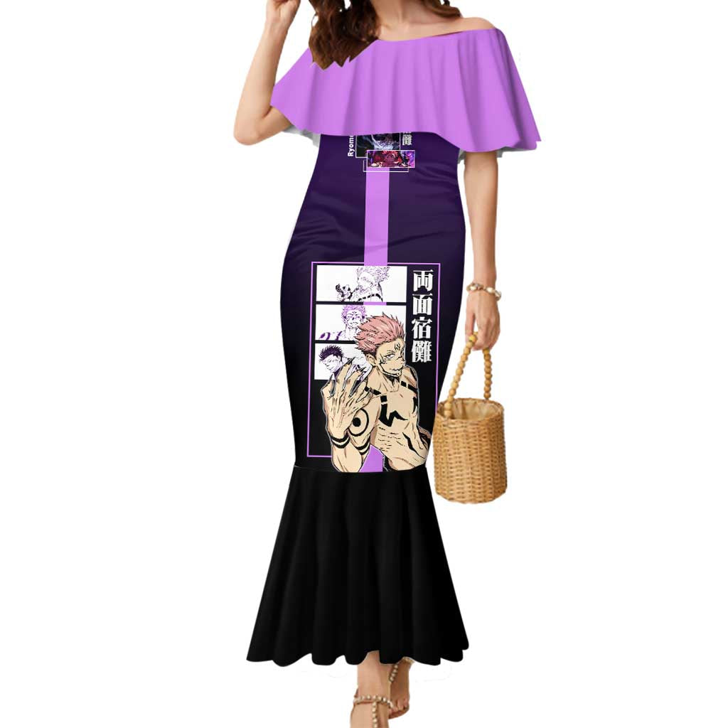 Ryomen Sukuna from Jujutsu Kaisen Mermaid Dress with Purple Background and Multiple Poses Design - The Mazicc