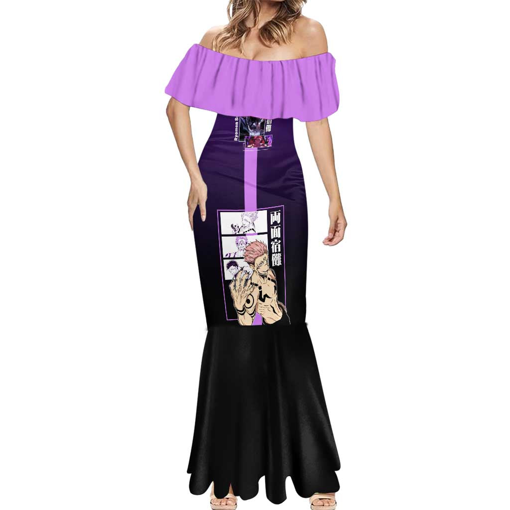 Ryomen Sukuna from Jujutsu Kaisen Mermaid Dress with Purple Background and Multiple Poses Design - The Mazicc
