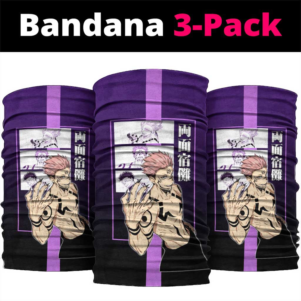 Ryomen Sukuna from Jujutsu Kaisen Neck Gaiter with Purple Background and Multiple Poses Design - The Mazicc