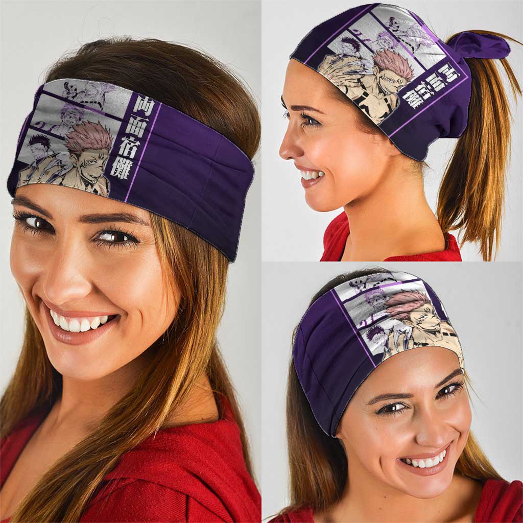 Ryomen Sukuna from Jujutsu Kaisen Neck Gaiter with Purple Background and Multiple Poses Design - The Mazicc