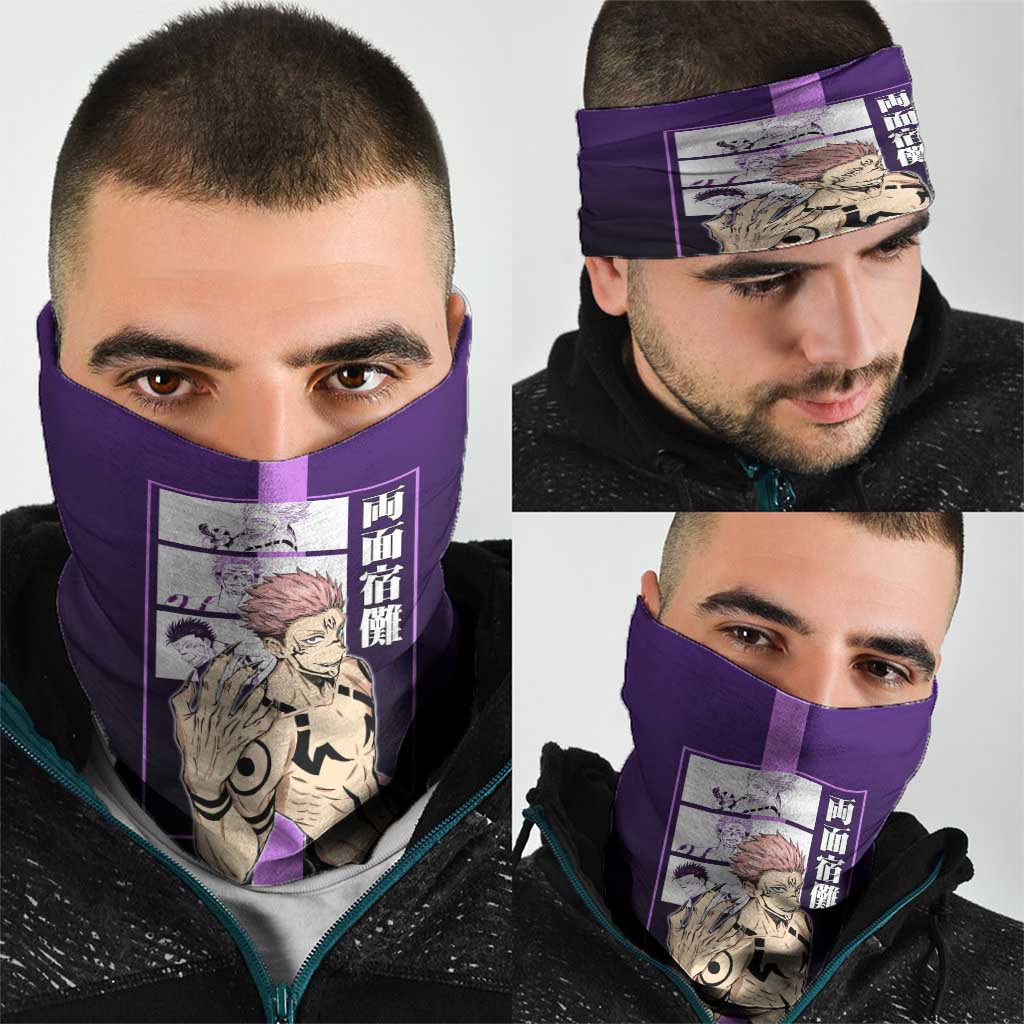 Ryomen Sukuna from Jujutsu Kaisen Neck Gaiter with Purple Background and Multiple Poses Design - The Mazicc