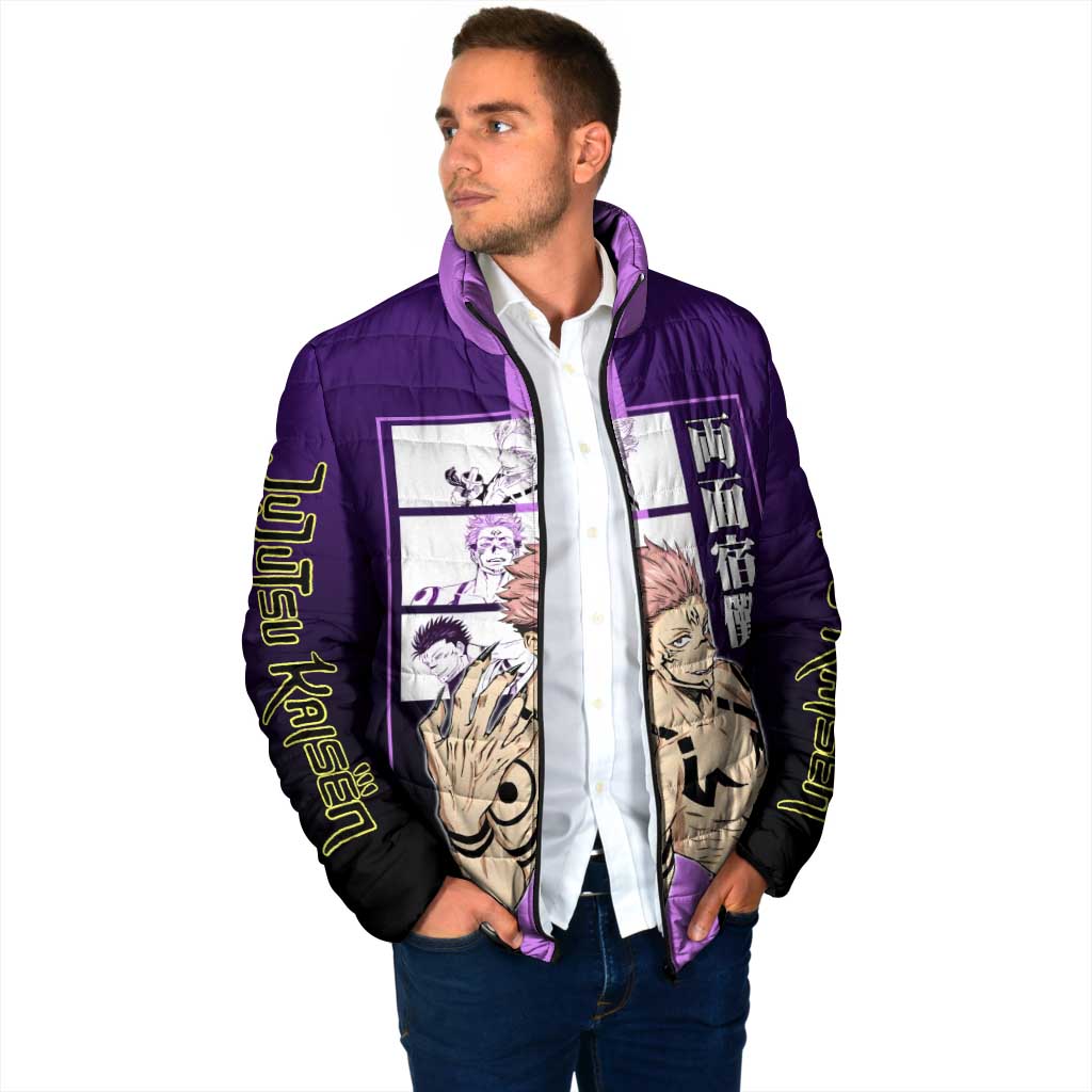 Ryomen Sukuna from Jujutsu Kaisen Padded Jacket with Purple Background and Multiple Poses Design - The Mazicc