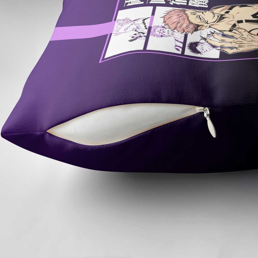 Ryomen Sukuna from Jujutsu Kaisen Pillow Cover with Purple Background and Multiple Poses Design - The Mazicc