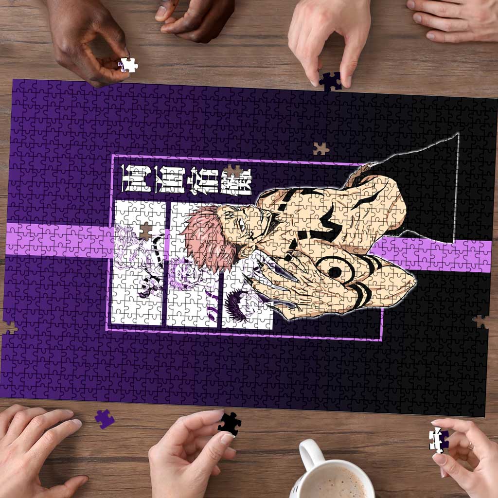 Ryomen Sukuna from Jujutsu Kaisen Puzzle with Purple Background and Multiple Poses Design - The Mazicc