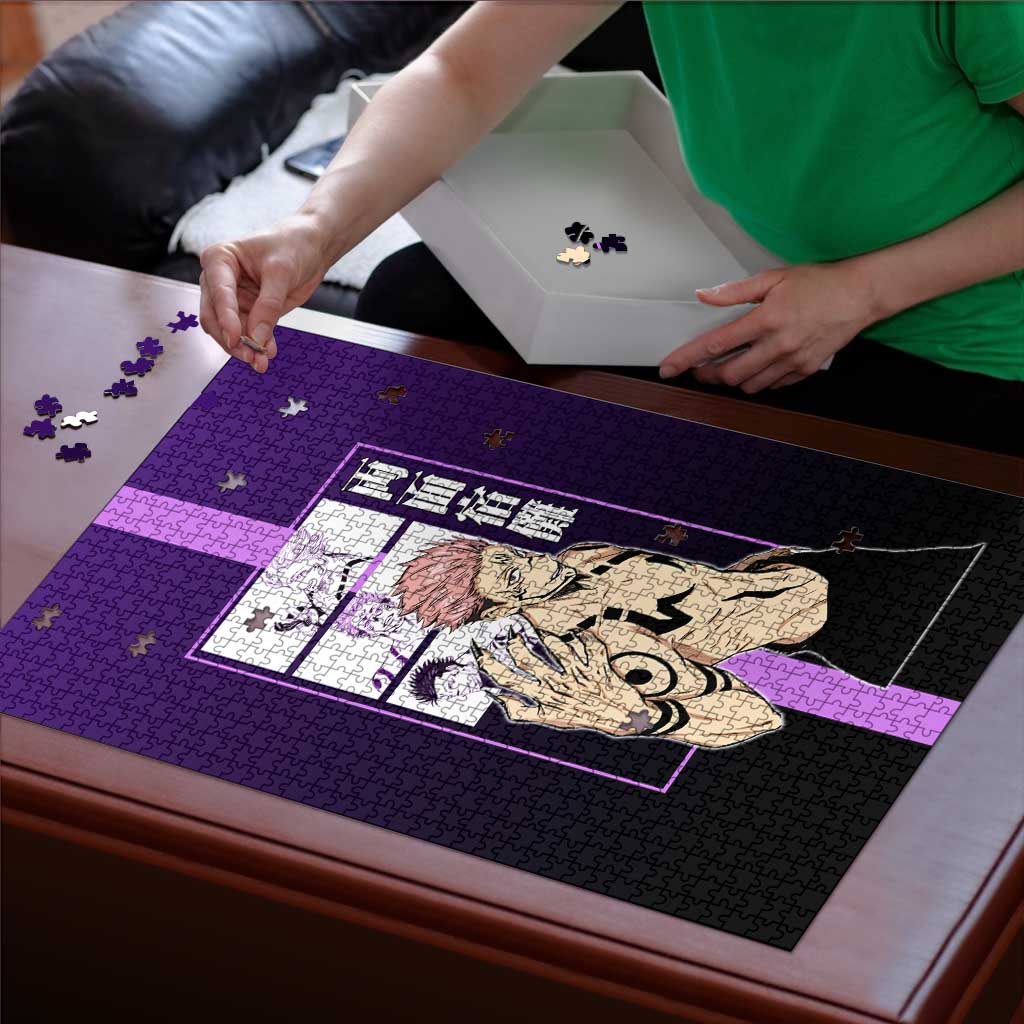 Ryomen Sukuna from Jujutsu Kaisen Puzzle with Purple Background and Multiple Poses Design - The Mazicc