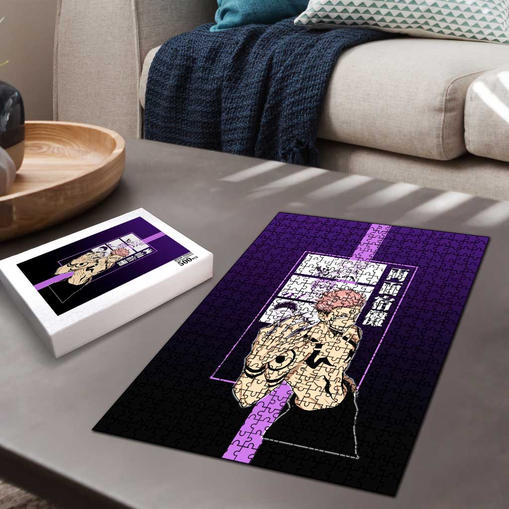 Ryomen Sukuna from Jujutsu Kaisen Puzzle with Purple Background and Multiple Poses Design - The Mazicc