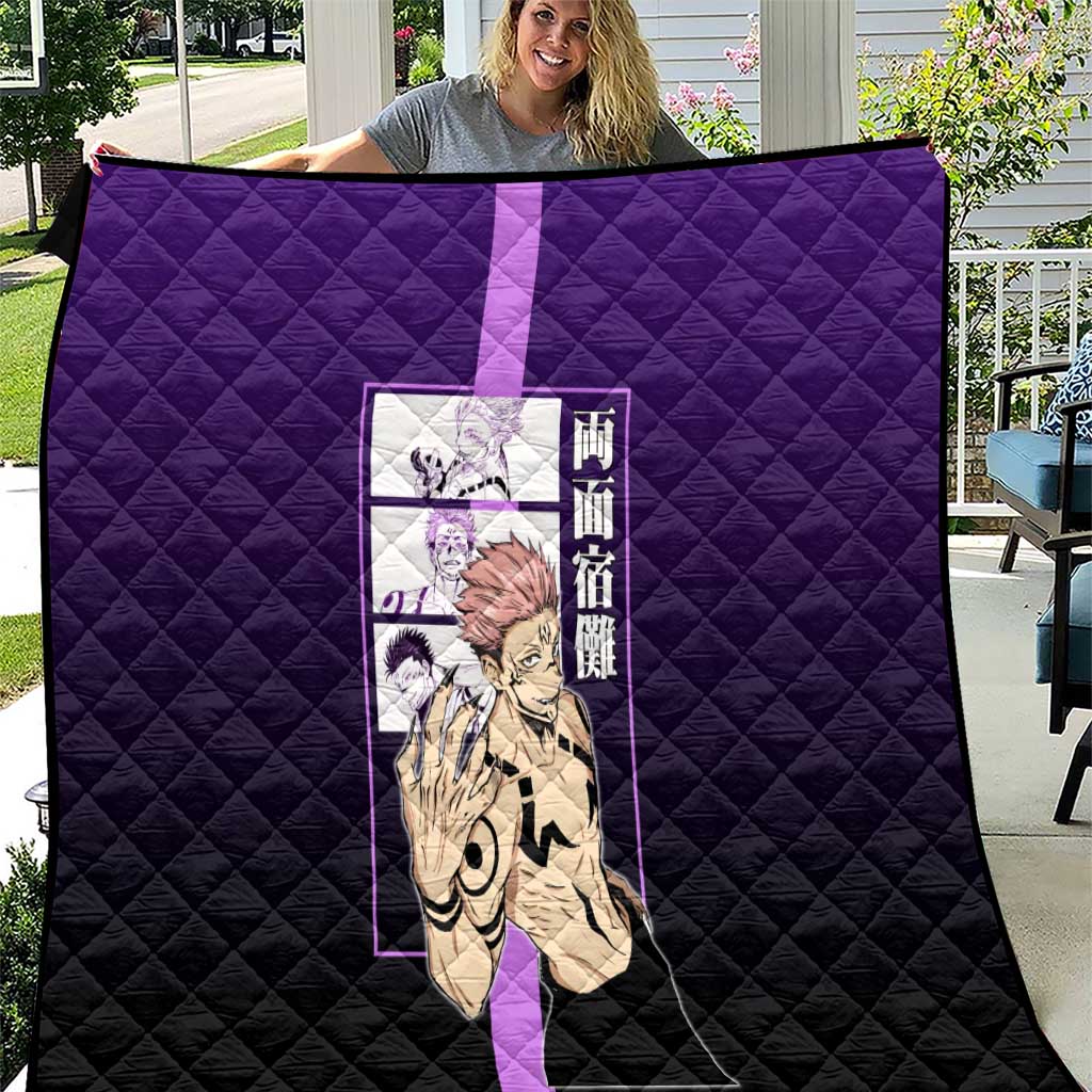 Ryomen Sukuna from Jujutsu Kaisen Quilt with Purple Background and Multiple Poses Design - The Mazicc