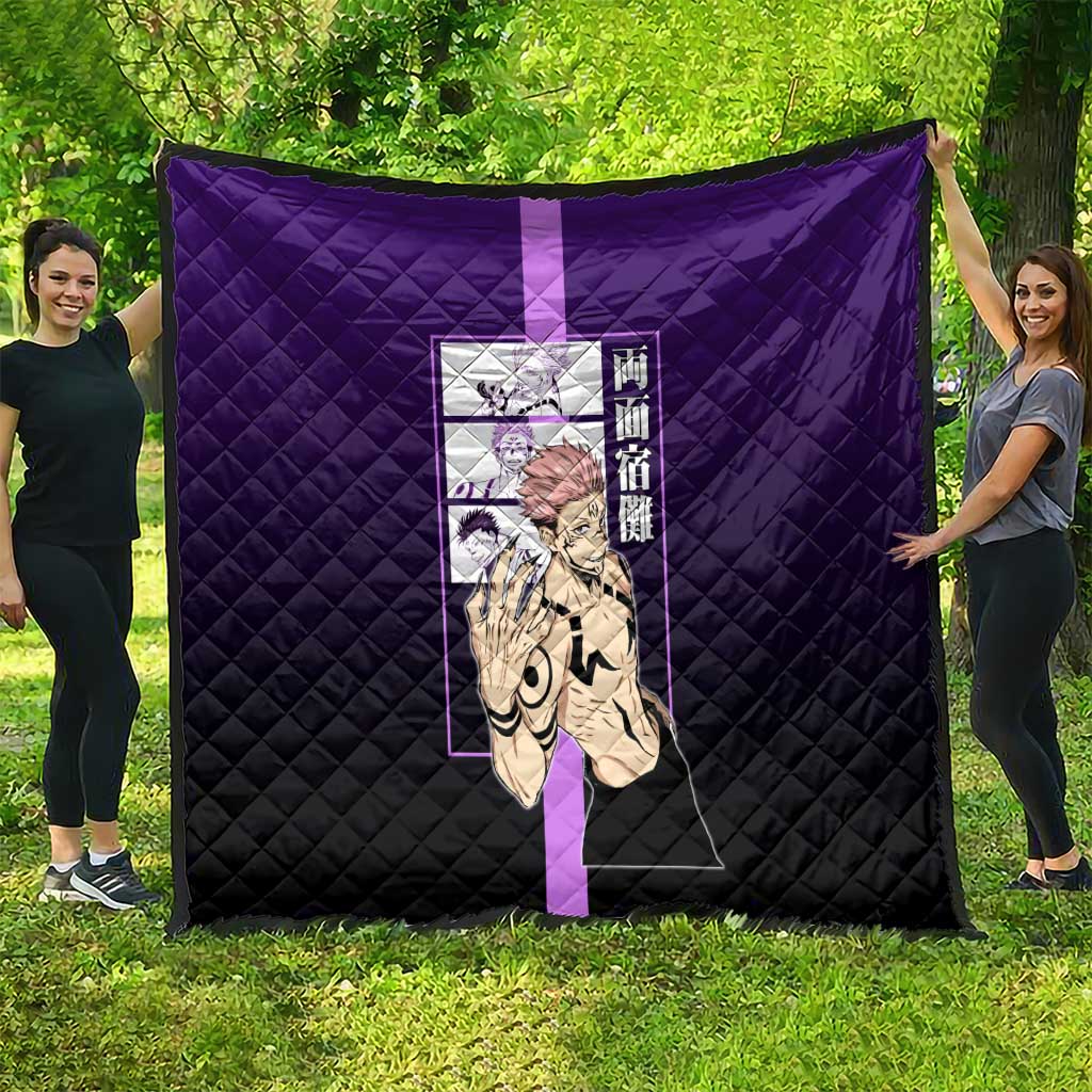 Ryomen Sukuna from Jujutsu Kaisen Quilt with Purple Background and Multiple Poses Design - The Mazicc