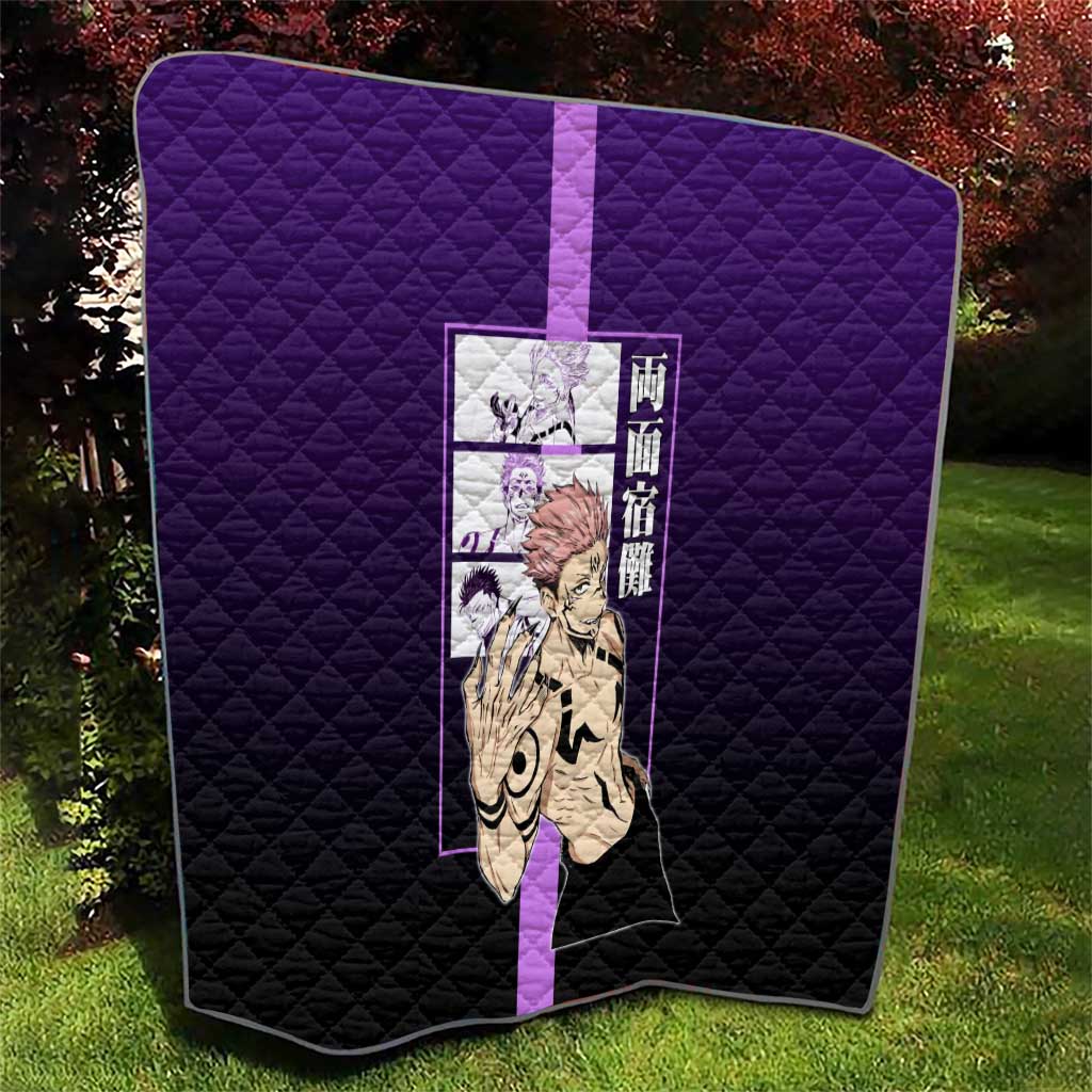 Ryomen Sukuna from Jujutsu Kaisen Quilt with Purple Background and Multiple Poses Design - The Mazicc
