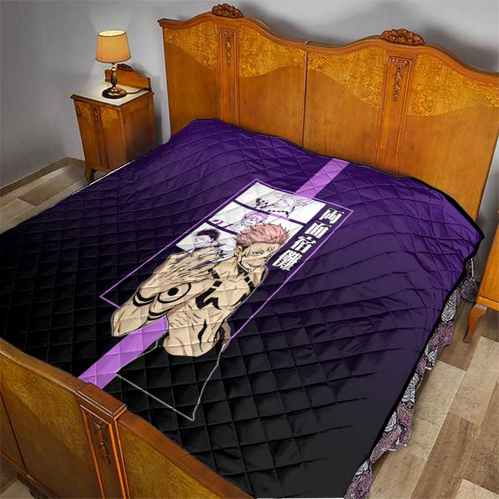 Ryomen Sukuna from Jujutsu Kaisen Quilt with Purple Background and Multiple Poses Design - The Mazicc