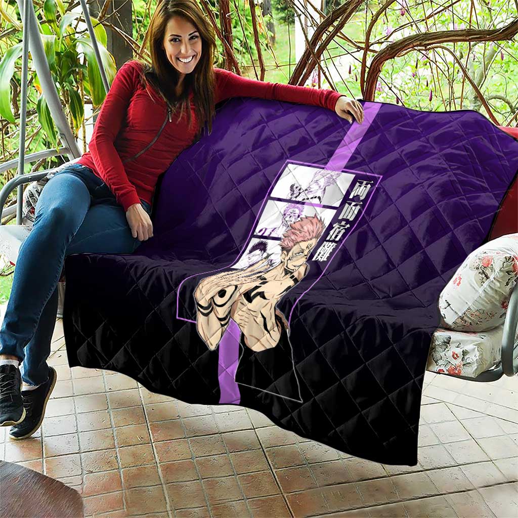 Ryomen Sukuna from Jujutsu Kaisen Quilt with Purple Background and Multiple Poses Design - The Mazicc