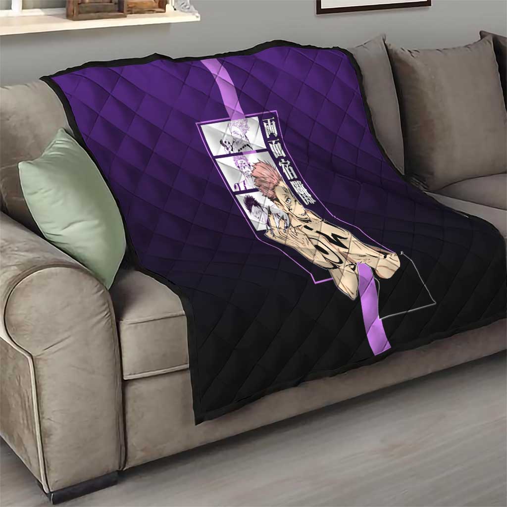 Ryomen Sukuna from Jujutsu Kaisen Quilt with Purple Background and Multiple Poses Design - The Mazicc
