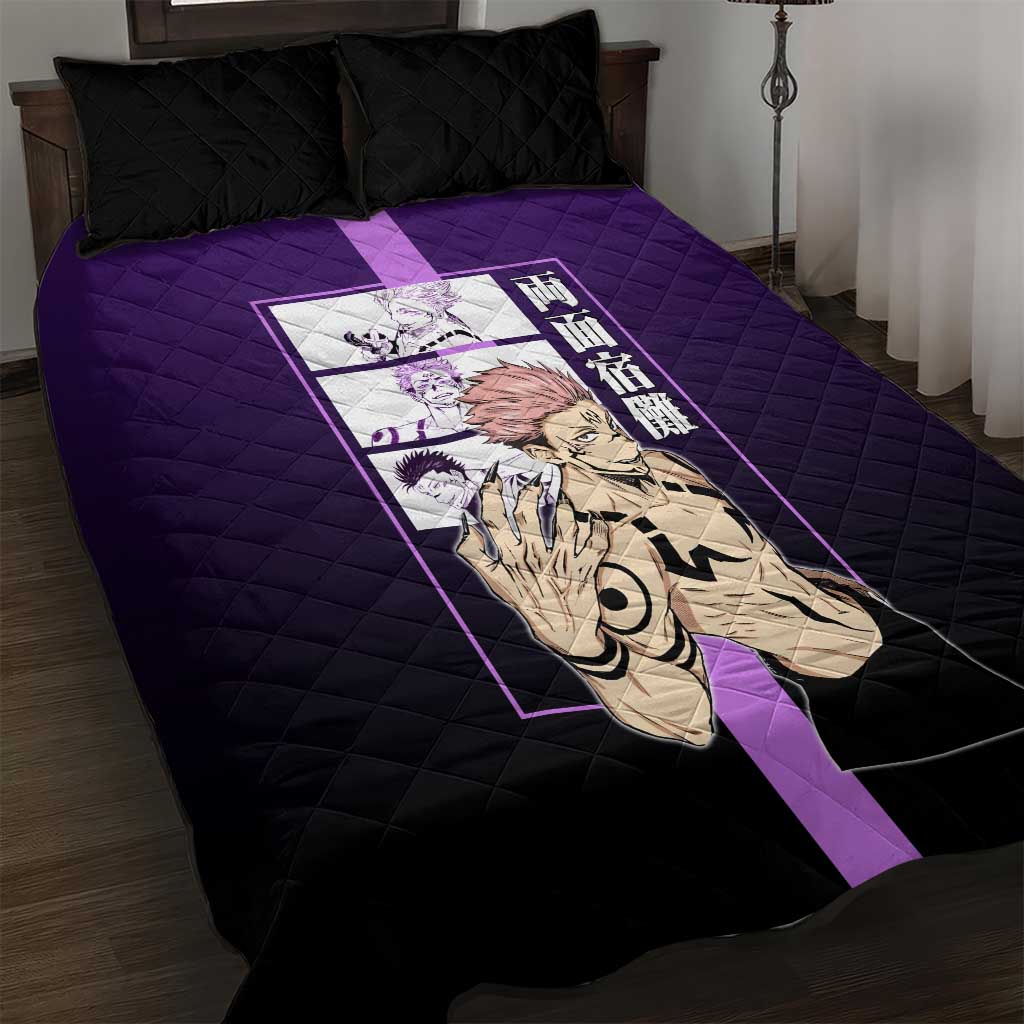 Ryomen Sukuna from Jujutsu Kaisen Quilt Bed Set with Purple Background and Multiple Poses Design - The Mazicc