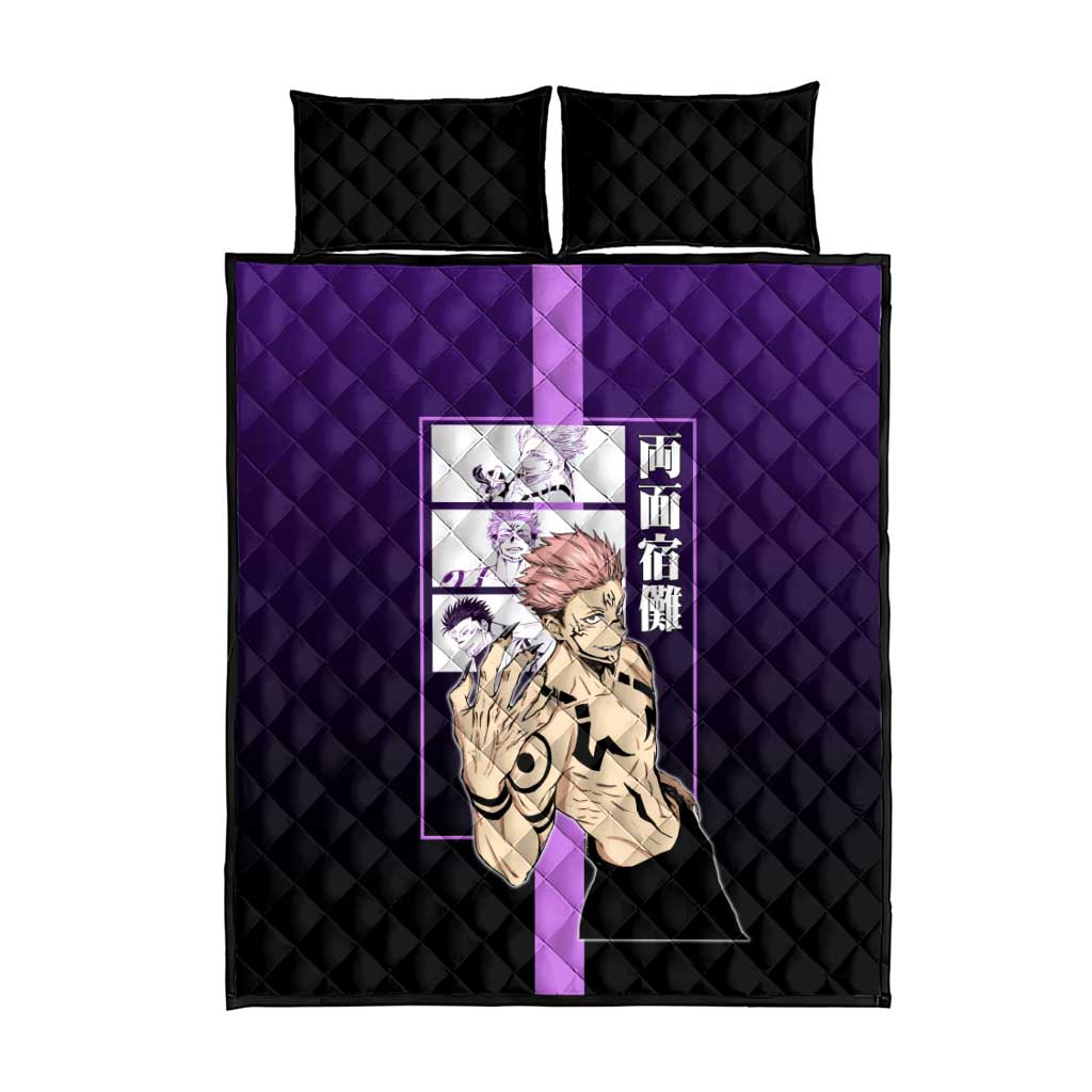 Ryomen Sukuna from Jujutsu Kaisen Quilt Bed Set with Purple Background and Multiple Poses Design - The Mazicc