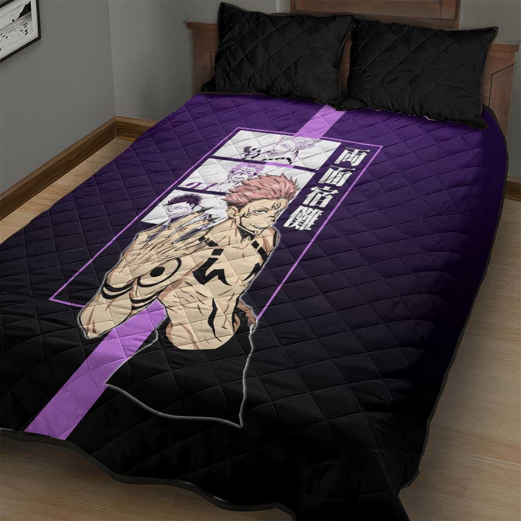 Ryomen Sukuna from Jujutsu Kaisen Quilt Bed Set with Purple Background and Multiple Poses Design - The Mazicc